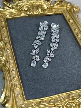 Shashi Sparkling Teardrop Crystal Drop Earrings - Silver